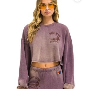 Aviator Nation Venice Surfer Cropped Crew sweatshirt relaxed Faded Mocha